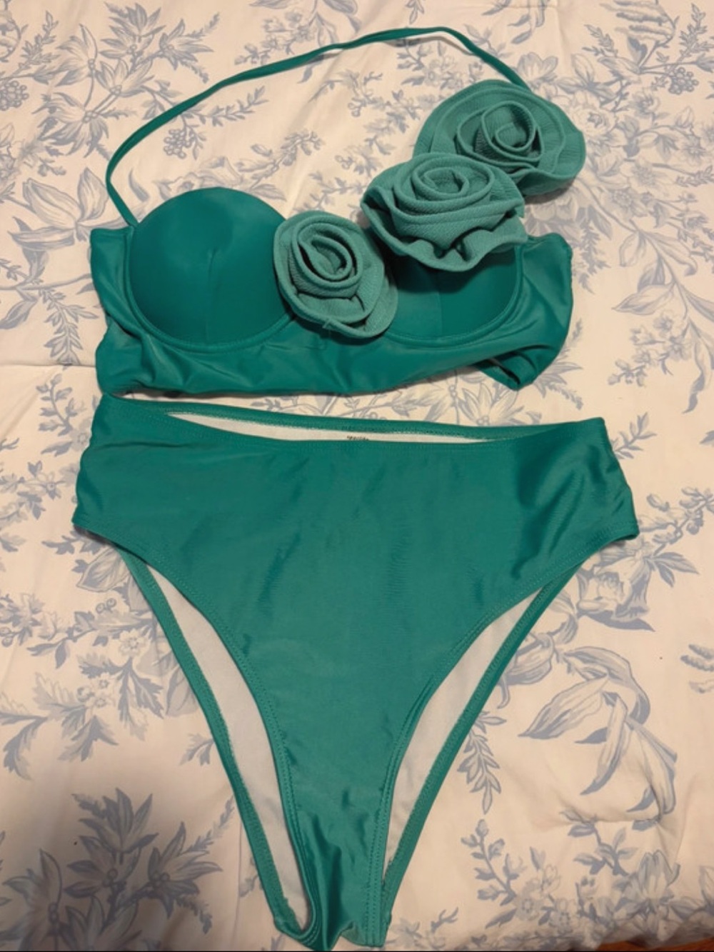 Women’s Teal Floral Applique Bikini Set